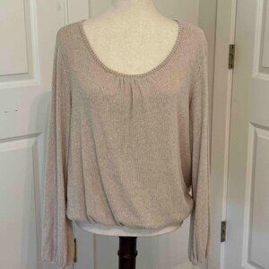Antropologie Anadi Beige Ribbed Light Weight SWeater with elastic waist Sz L